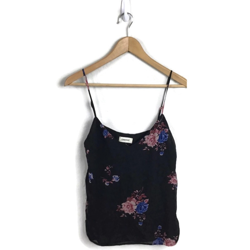 L’agence Tank Top Jane Black Blue Floral Silk S Small